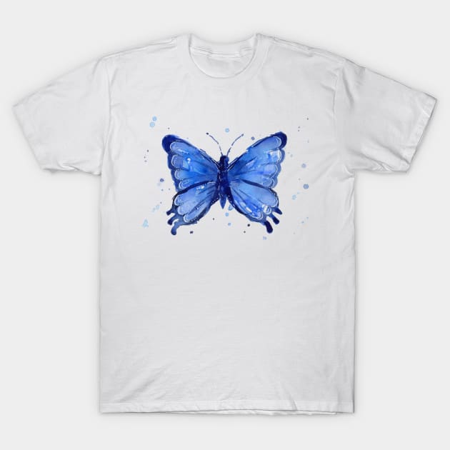 Watercolor Blue Butterfly T-Shirt by Olechka